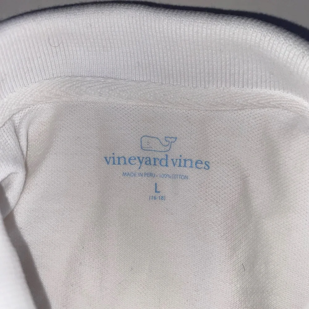 Vineyard Vines Boy White Cotton Pique Short Sleeve Whale Logo Polo Shirt L 16-18